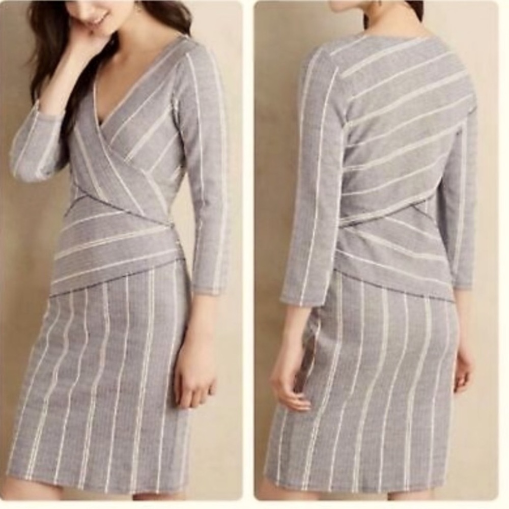 ANTHROPOLOGIE | Maeve Amelia Column Stripe Faux Wrap Sheath Dress Medium